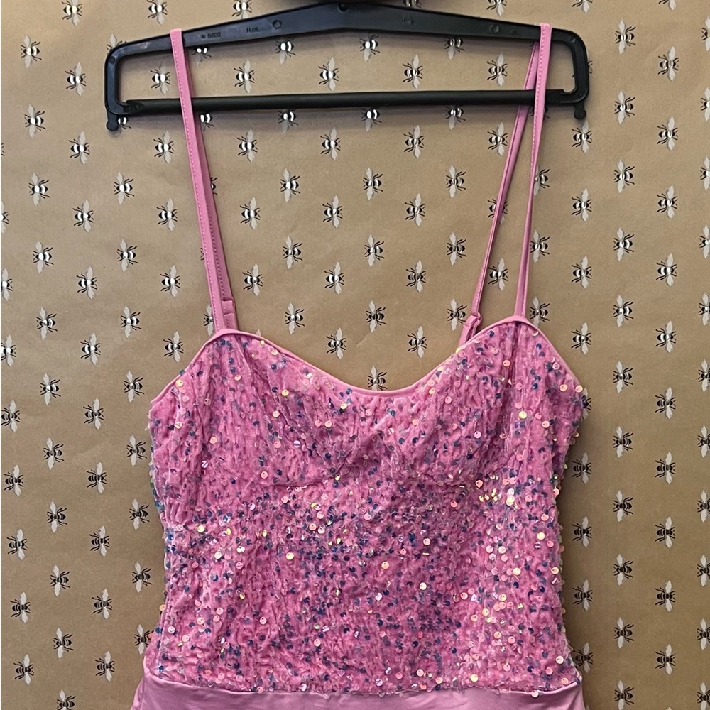 Pink Sequin Sleeveless Camisole Bodysuit